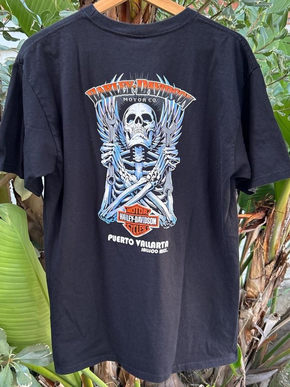 Vintage 2000s Harley Davidson Puerto Vallarta Skull Motorcycle T Shirt L
